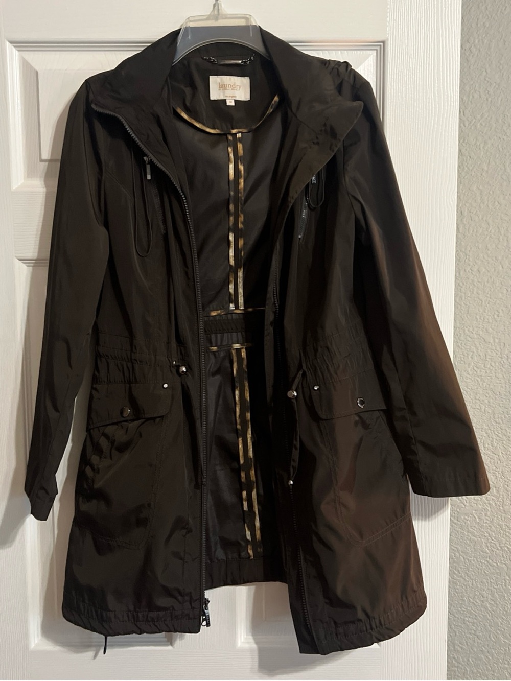 Laundry by Shelli Segal Brown Anorak Utility Jacket Leopard Lining Hooded Med